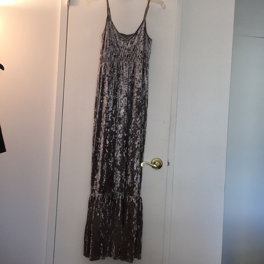 Crushed velvet charcoal maxi dress